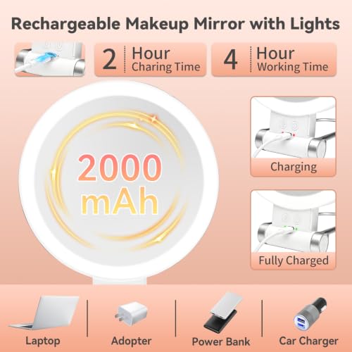 Travel Makeup Mirror with Lights-1/30X Magnifying Rechargeable Double-Sided