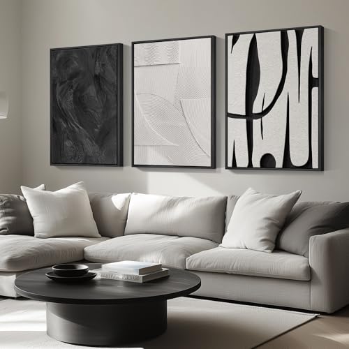 Framed Black and White Abstract Wall Art for Living Room, 3 Piece 24x36 In - color: Black and White Dialogue, size: 24" W x 36" H x 3Pcs
