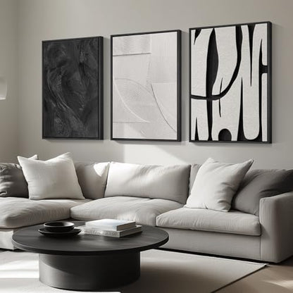 Framed Black and White Abstract Wall Art for Living Room, 3 Piece 24x36 In - color: Black and White Dialogue, size: 24" W x 36" H x 3Pcs