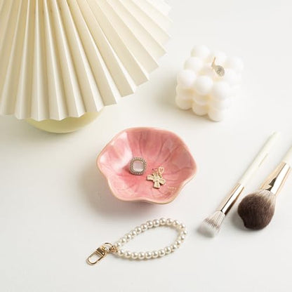 Ceramic Ring Dish, Jewelry Trinket Tray for Rings and Earrings - color: Pink Surface