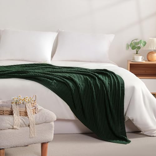 NTBAY Cotton Oversized Cable Knit Throw Blanket, 60 x 80, Dark Green - color: Dark Green, size: Twin(60"x80")