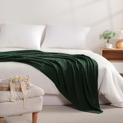 NTBAY Cotton Oversized Cable Knit Throw Blanket, 60 x 80, Dark Green - color: Dark Green, size: Twin(60"x80")