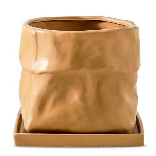 Nihow 8 Inch Ceramic Plant Pot with Drainage & Square Saucer,Terracotta - color: Terracota, size: 8 Inch