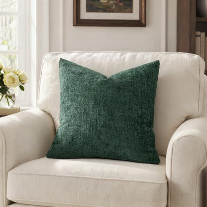 MIULEE Christmas Couch Pillow Covers Textured Chenille 18x18 Dark Green - color: Dark Green, size: 18" x 18" (Pack of 2)