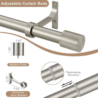 Heavy Duty Curtain Rods Extra Long 144 to 240 Inch, Single Drapery Rods with Cap Finials, 1-Inch Window Treatment Curtain Rod Telescoping, Brushed Nickel - color: Brushed Nickel, size: 144-240"