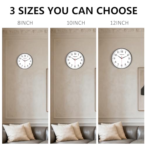Black Wall Clock, 10 Inch Wall Clocks Battery Operated, Large Number Classic Silent Non Ticking Quartz Analog Decorative Wall Clocks for Living Room Bedroom Kitchen Gym Office School Hotel