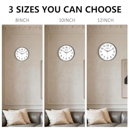 Black Wall Clock, 10 Inch Wall Clocks Battery Operated, Large Number Classic Silent Non Ticking Quartz Analog Decorative Wall Clocks for Living Room Bedroom Kitchen Gym Office School Hotel