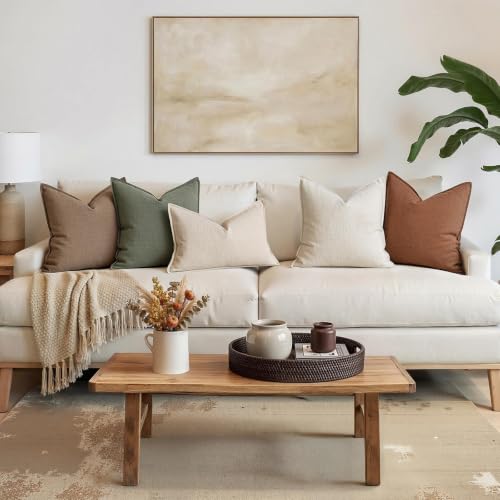 MIULEE Thick Textured Euro Sham Throw Pillow Covers 24x24 in Natural Beige - color: Natural Beige, size: 24" x 24" (Pack of 2)