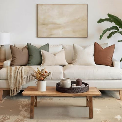 MIULEE Thick Textured Euro Sham Throw Pillow Covers 24x24 in Natural Beige - color: Natural Beige, size: 24" x 24" (Pack of 2)
