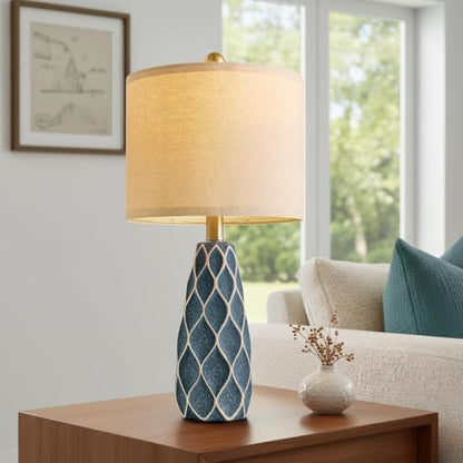 Small Table Lamps Set of 2 for Living Room, 20.25" Blue Bedside Boho Lamps - color: Blue, size: Small - 20.75''