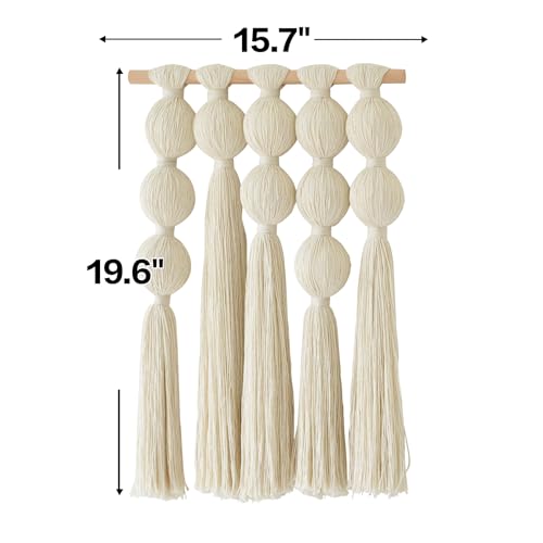 Macrame Wall Hanging Geometric Yarn Spheres Cotton Tassel Art 15.7"W*19.6"L - color: Ivory2