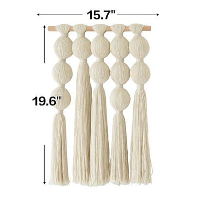 Macrame Wall Hanging Geometric Yarn Spheres Cotton Tassel Art 15.7"W*19.6"L - color: Ivory2