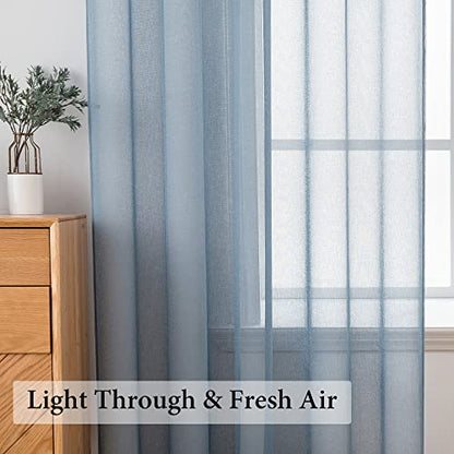 MIULEE Dusty Blue Linen Textured Semi-Sheer Curtains 42W×84L 2 Panels - color: Dusty Blue, size: 42"W x 84"L (Pack of 2)