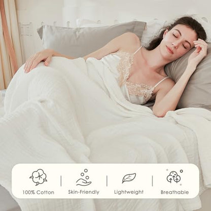 EMME Muslin Cotton Blanket Adults Heather White Throw XL 50"x70" - color: 04-white-1, size: Large Throw (50" X 70")