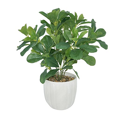 Artificial Potted Plant Leaves, 16.9" Artificial Shrubs Plants Arrangements Fake Eucalyptus Leaves with Vase Faux Greenery Leaf for Home Garden Table Centrepieces Indoor Décor