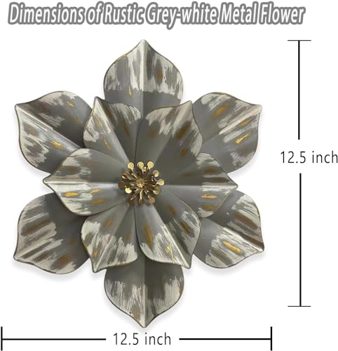 Metal Flower Wall Sculpture,12.5" Gradual Grey Gold Rustic Modern Floral - color: 01B-Grey