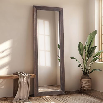 MELOMOIR Rustic Solid Wood Full Length Mirror, 64"x21", Charcoal Brown - color: Charcoal-grilled Brown, size: 64"L x 21"W