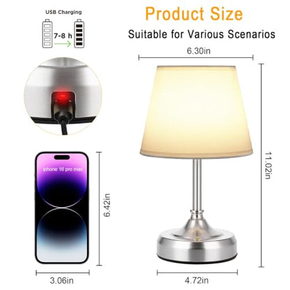 Small Cordless Table Lamp Rechargeable Silver - color: Silver-S