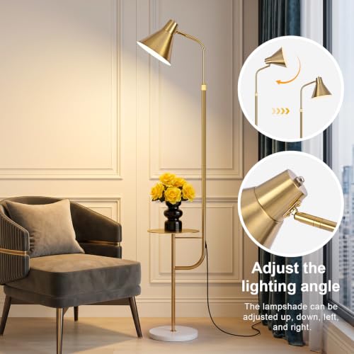 Gold Brass Brushed Floor Lamps with Side Table, Dimmable Light - color: Gold