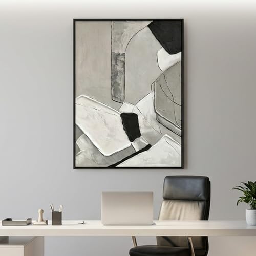 QKF Gray Geometric 3D Texture Black Aluminum Frame Canvas Wall Art - color: Gray & Beige Neutral