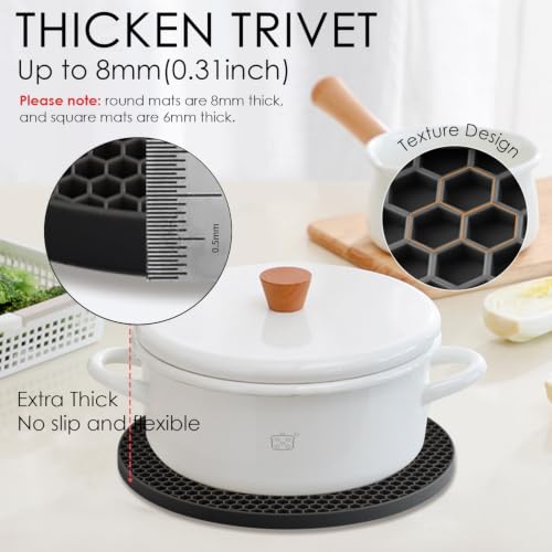 4 Pack Silicone Trivets for Hot Pots and Pans, Black Hot Pads Pot Holders, Non-Slip & Heat Resistant Silicone Mats for Kitchen Counter, Soft Durable Drying Mat, Jar Opener and Coasters, Black - color: 01 Black, size: 7x7in