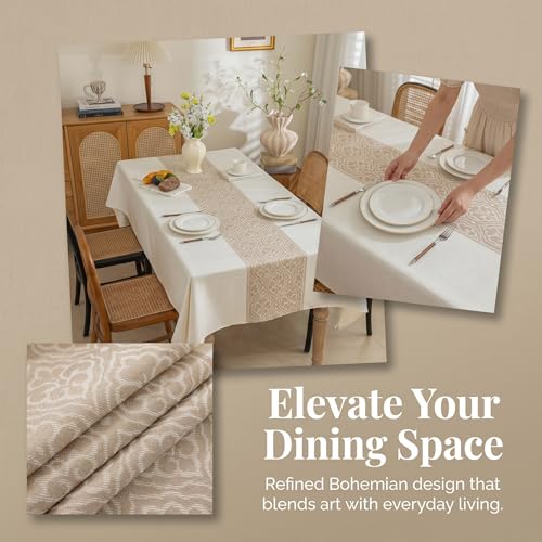 Rectangle Linen Tablecloth Classic Vine Spillproof Cloth 55x120 Inch - color: Beige Bx, size: 55"x120"fits 10 seats (table length 96"-102")