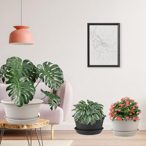 6 Pack 10 inch Plant Pot, Shallow Planters with Drainage Holes, Gray White - color: Gray White, size: 10 Inch - 6Pack