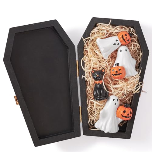DN DECONATION 5Pcs Halloween Miniature Figurines, Spooky Home Table Decor - color: Pumpkin & Ghost & Cat