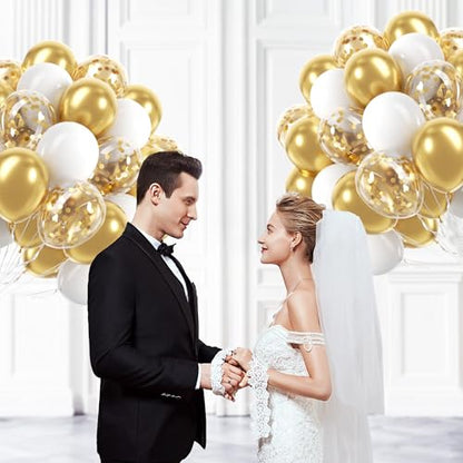 60pcs Gold and White Balloons 12inch with Metallic Gold Confetti Balloons - color: White Gold