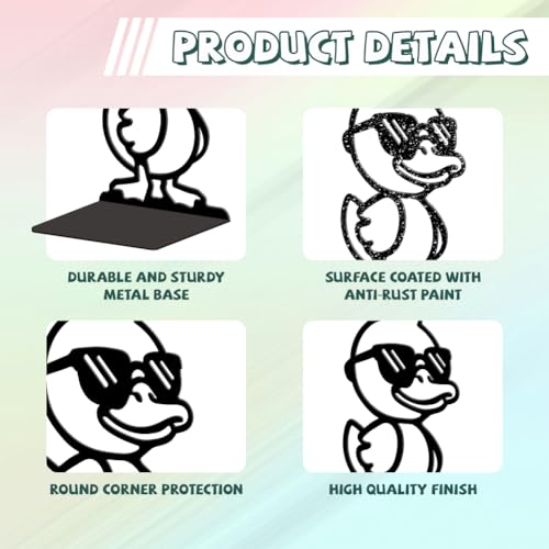 Peacoblue 5.3"x4.3"x7.9" Metal Bookends, Heavy Duty Book Ends for Shelves - style: Cute Duck with Sunglasses