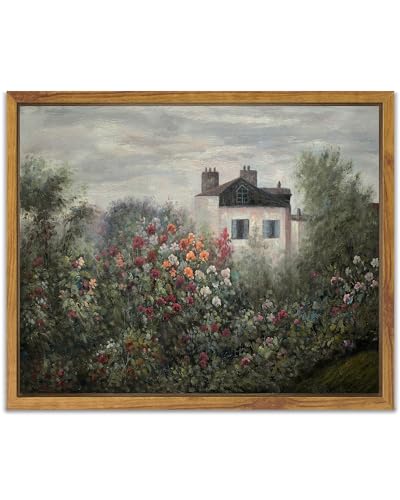SHENIFY Landscape Framed Canvas Wall Art Vintage Classical Flower Garden Prints Hallway Kitchen Office Decor - 8x10in Natural Framed - color: Flower Garden, size: 10"L x 8"W