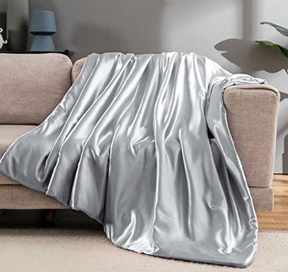 Vonty Silver Grey Satin Throw Blanket 60x80In, Cooling Silky Wrinkle-Free - color: Silver Grey, size: 60" x 80"