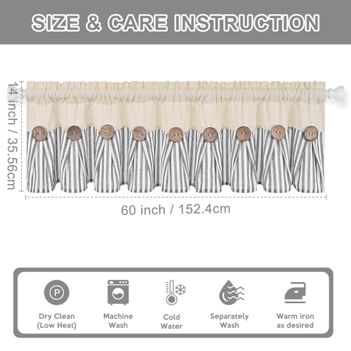 ASPMIZ Farmhouse Valances for Windows, Beige+Grey, 60x14 Inches, 1 Panel - color: Beige&grey, size: 60"W x 14"L (Pack of 1)