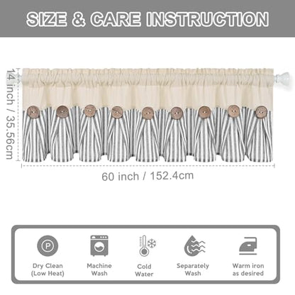 ASPMIZ Farmhouse Valances for Windows, Beige+Grey, 60x14 Inches, 1 Panel - color: Beige&grey, size: 60"W x 14"L (Pack of 1)