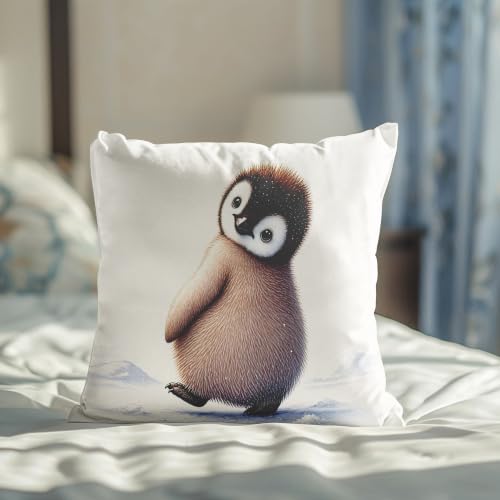 Baby Penguin Pillow Cover 18x18 Inches, Cute Winter Nursery Decor - color: Tilted Baby Penguin