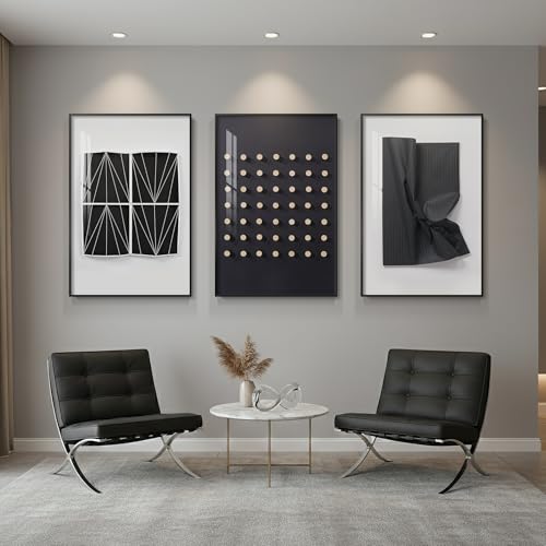 Large Framed Black and White Modern Abstract Living Room Wall Art, 24x36 In - color: Modern Black & White Set, size: 24" W x 36" H x 3 pieces