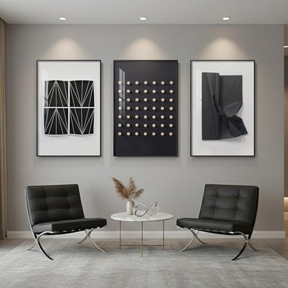 Large Framed Black and White Modern Abstract Living Room Wall Art, 24x36 In - color: Modern Black & White Set, size: 24" W x 36" H x 3 pieces