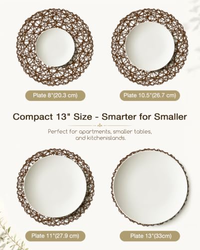 AHHFSMEI Paper Braided Round Placemats Set of 12 Natural Non-Slip Heat Resistant Table Mats for Dining Tables Woven Indoor & Outdoor Place mats(Coffee,12) - color: Coffee