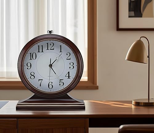 10-inch Retro Mantel Desk Clocks,Vintage Table Clock for Fireplace,Easy to Read Décor Clocks for Living Room, Bedroom, Office, Desktop Decoration (Bright Brown) - color: Bright Brown