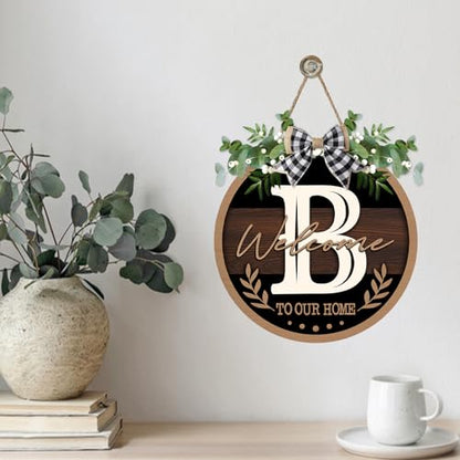 Monogram Letter B Front Door Sign, Welcome to Our Home Family Last - color: B