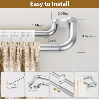 KAMANINA Double Curtain Rod 32 to 86 Inch, Silver Wrap Around Drapery Rods - color: Silver, size: 32-86"