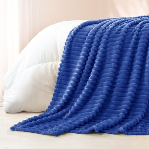 Exclusivo Mezcla Striped Fleece Throw Blanket for Couch, Sofa, Bed, 50"x60" - color: Cobalt Blue, size: Throw ( 50x60 IN )