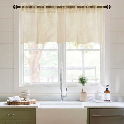 DWCN Sheer Valance Faux Linen Small Window Curtains, Living Room Kitchen Windows, Voile Rod Pocket Valance for Cafe, 1 Panel Beige, 42" W x 18" L - color: Beige, size: 42"W x 18"L (Pack of 1)