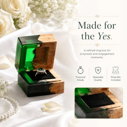 Wedding Ring Box,Sage Green Engagement Ring Box for Proposal with Single Slot Handcrafted, Made of Wood and Resin, Wedding Ceremony, Jewelry Organizer - color: Sage Green