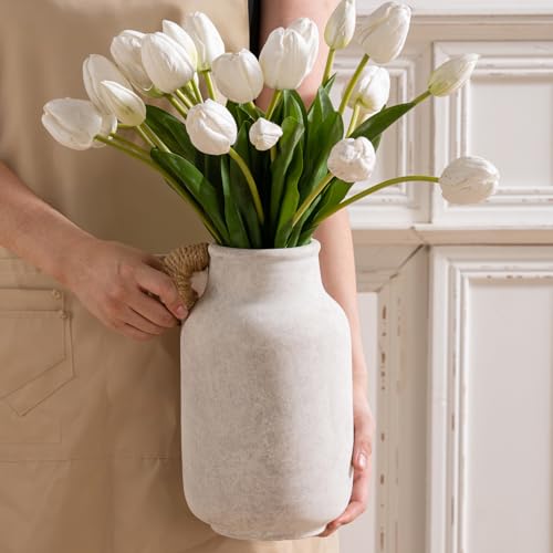 Vanselia Ceramic Flower Vase Home Table Decor Living Room Farmhouse 10.6 in - color: 10.6" Plus With Hemp Rope