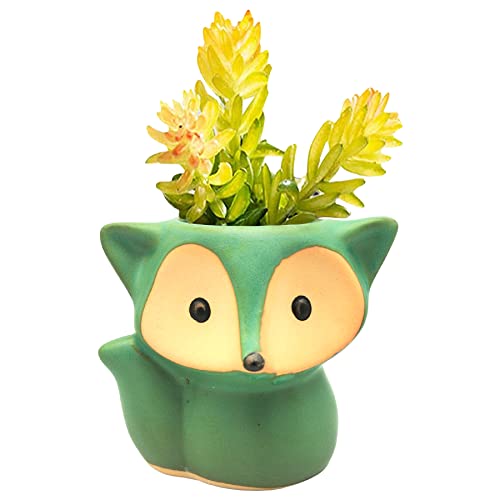 DIYOMR Animal Ceramic Planter Pot, 3.9" Fox Shaped Planters Ceramic Flowerpot Small Succulent Pots Cactus Pot for Home Decor Office Desktop Decoration - Plants Not Included (Green) - color: Green
