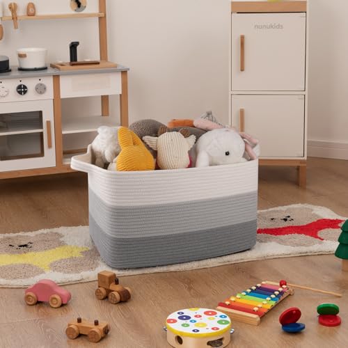 OIAHOMY Woven Blanket Basket Laundry Basket Dog Toy Basket Gradient Grey - color: Gradient Grey, size: 17.7”x13.8”x11”