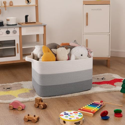 OIAHOMY Woven Blanket Basket Laundry Basket Dog Toy Basket Gradient Grey - color: Gradient Grey, size: 17.7”x13.8”x11”