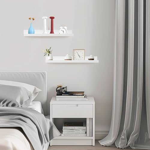 Muzilife 24" Wood Floating Shelves Wall Shelf with Lip, 2Pcs, White - color: White, size: 24"