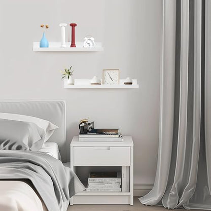Muzilife 24" Wood Floating Shelves Wall Shelf with Lip, 2Pcs, White - color: White, size: 24"